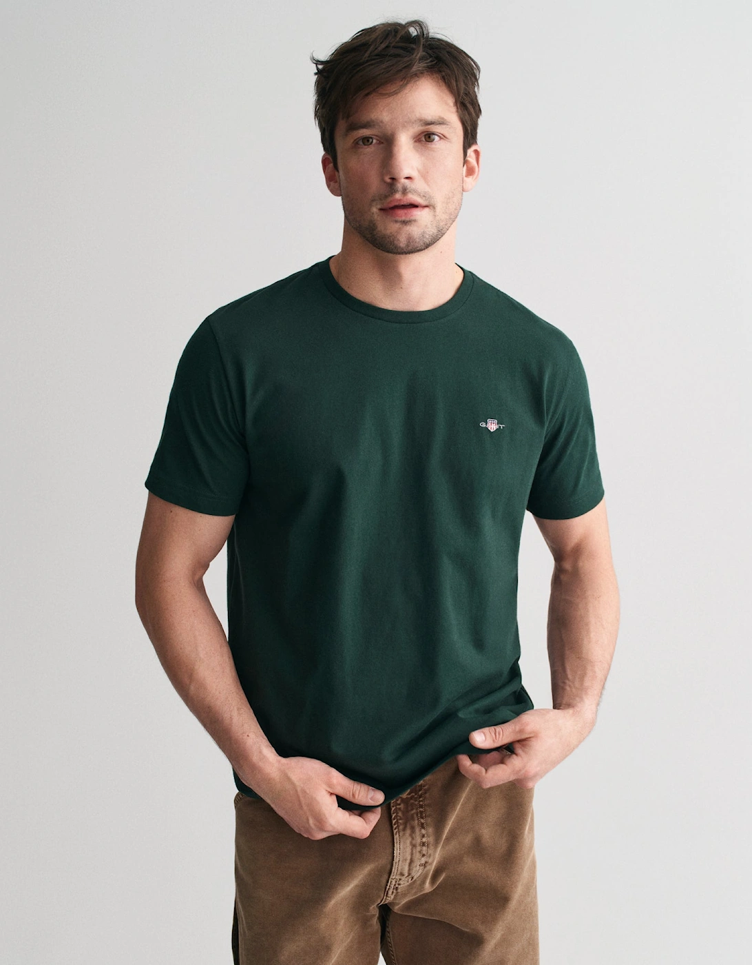 Men's GANT Mens Regular Fit Short Sleeve Shield Logo T-Shirt - 374 Tartan Green - Size: 44