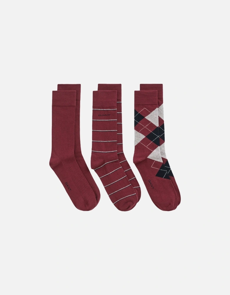 3-Pack Argyle & Stripe Socks Plumped Red