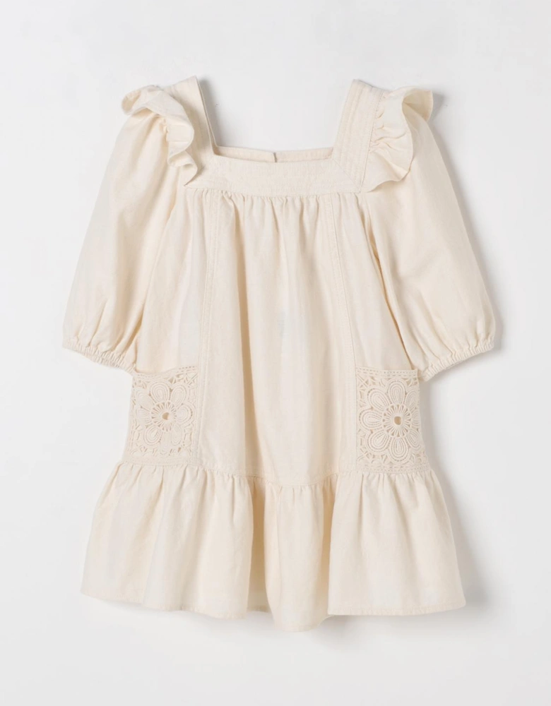 Linen Dress with Lace Detail
