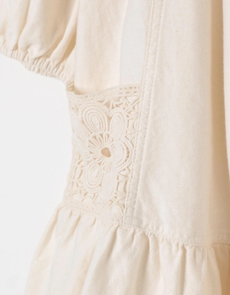 Linen Dress with Lace Detail