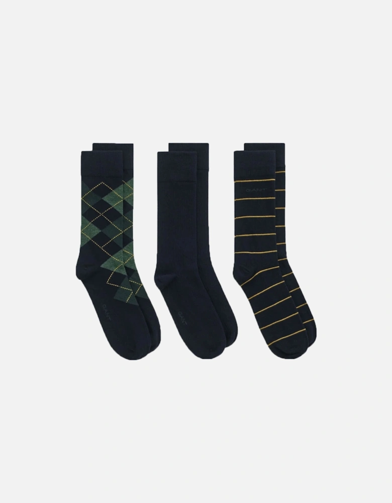 3-Pack Argyle & Stripe Socks Marine