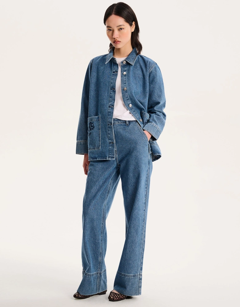 Magnus Embroidered Jacket in Mid Wash