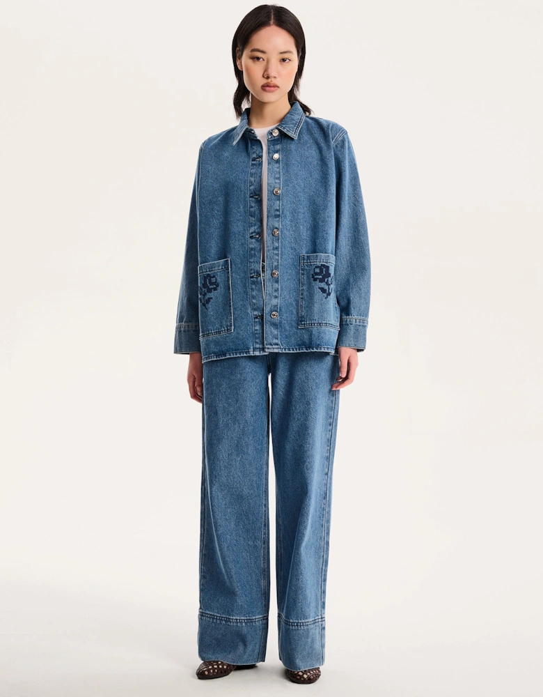 Magnus Embroidered Jacket in Mid Wash