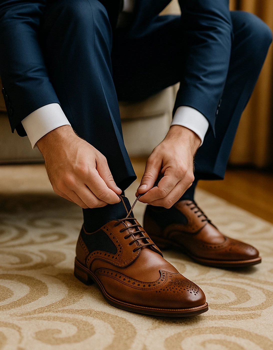 GRANT Mens Two Tone Brogues Dark Tan/Navy