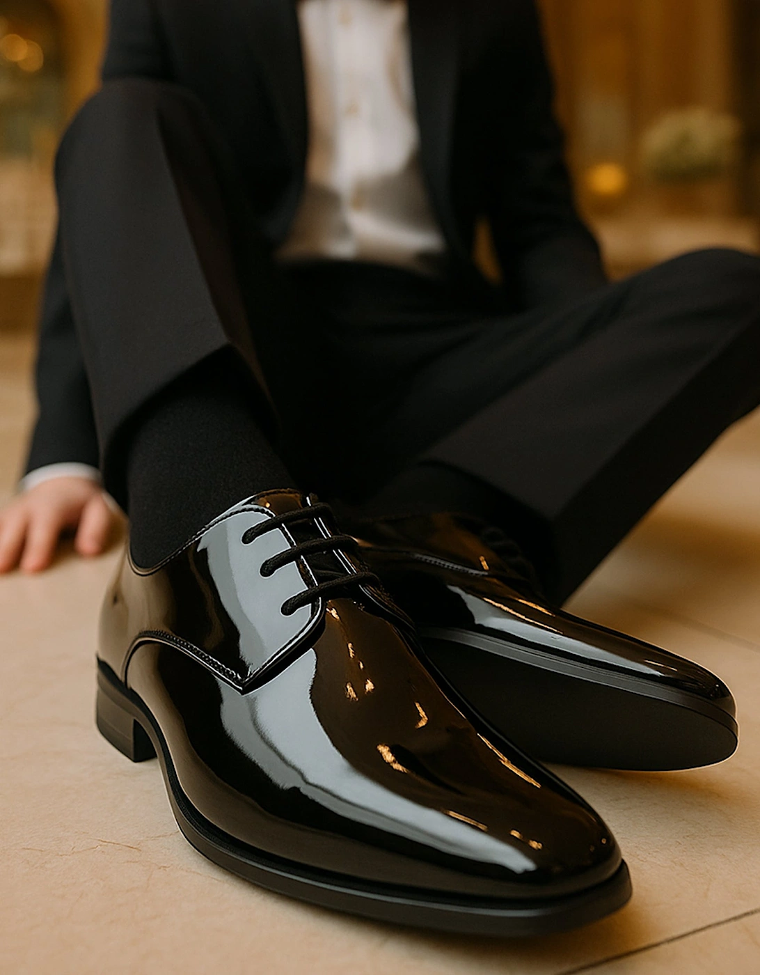 ROONEY JNR Boys Patent Dress Shoes Black