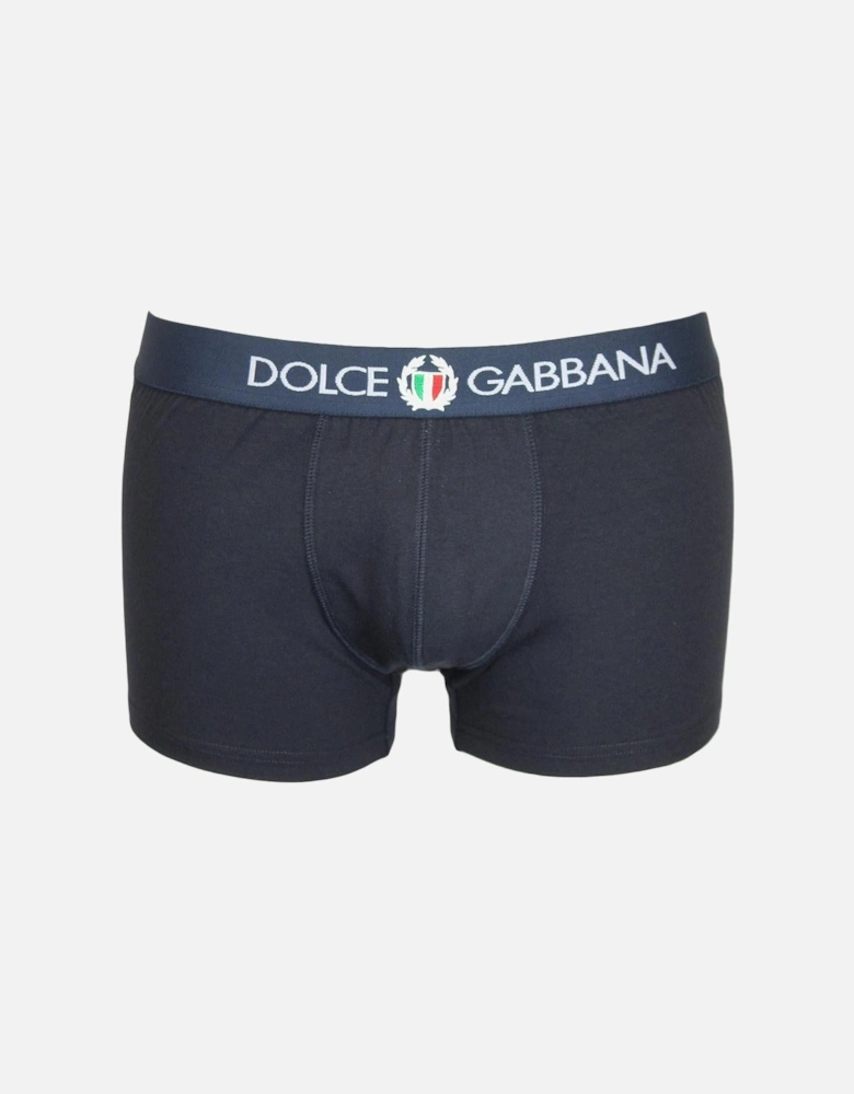 Two-Way Stretch Jersey Boxer Trunks with Crest, Navy Blue