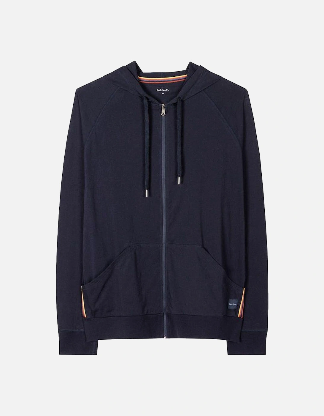 Cotton Jersey Zip Lounge Hoodie, Navy, 4 of 3
