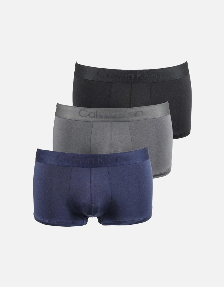 3-Pack CK Black Low-Rise Boxer Trunks, Black/Grey/Navy