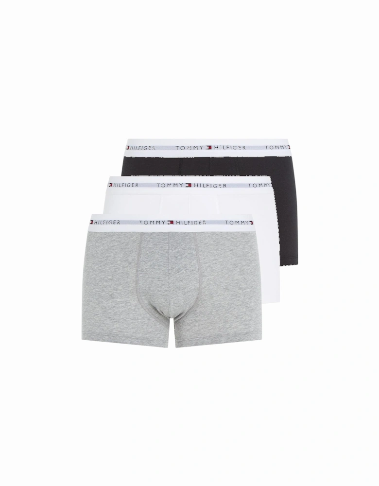 3-Pack Signature Cotton Boxer Trunks, Black/Grey/White