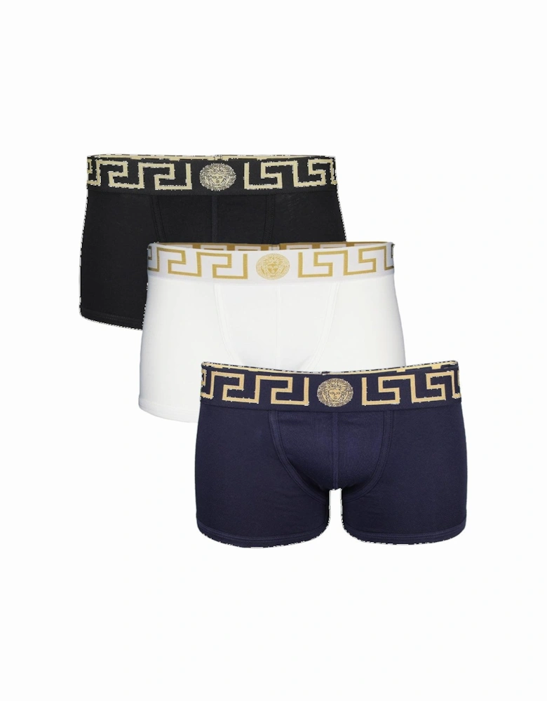 3-Pack Greca Border Low-Rise Boxer Trunks, Black/White/Navy