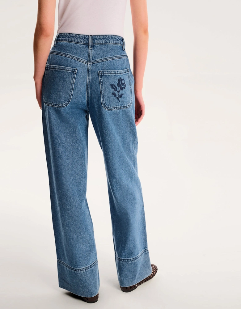 Portland Embroidered Jean in Mid Wash