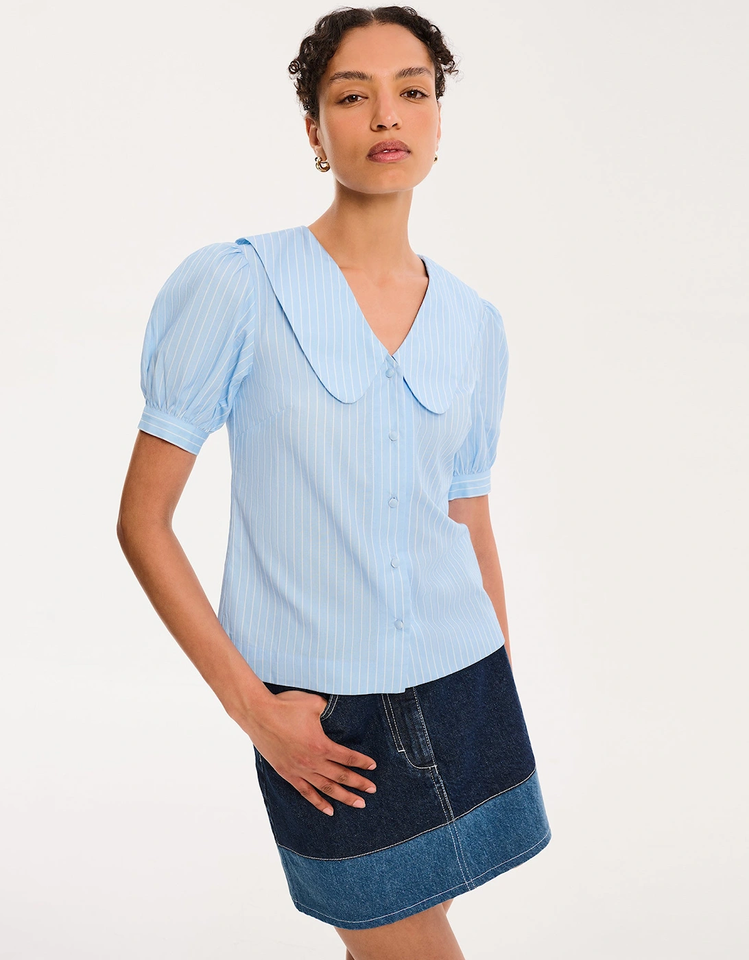 Kyra Shirt in Blue and White Stripe, 6 of 5