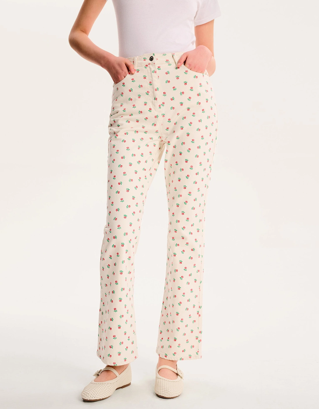 Sarah Jane All Over Rose Jeans in White
