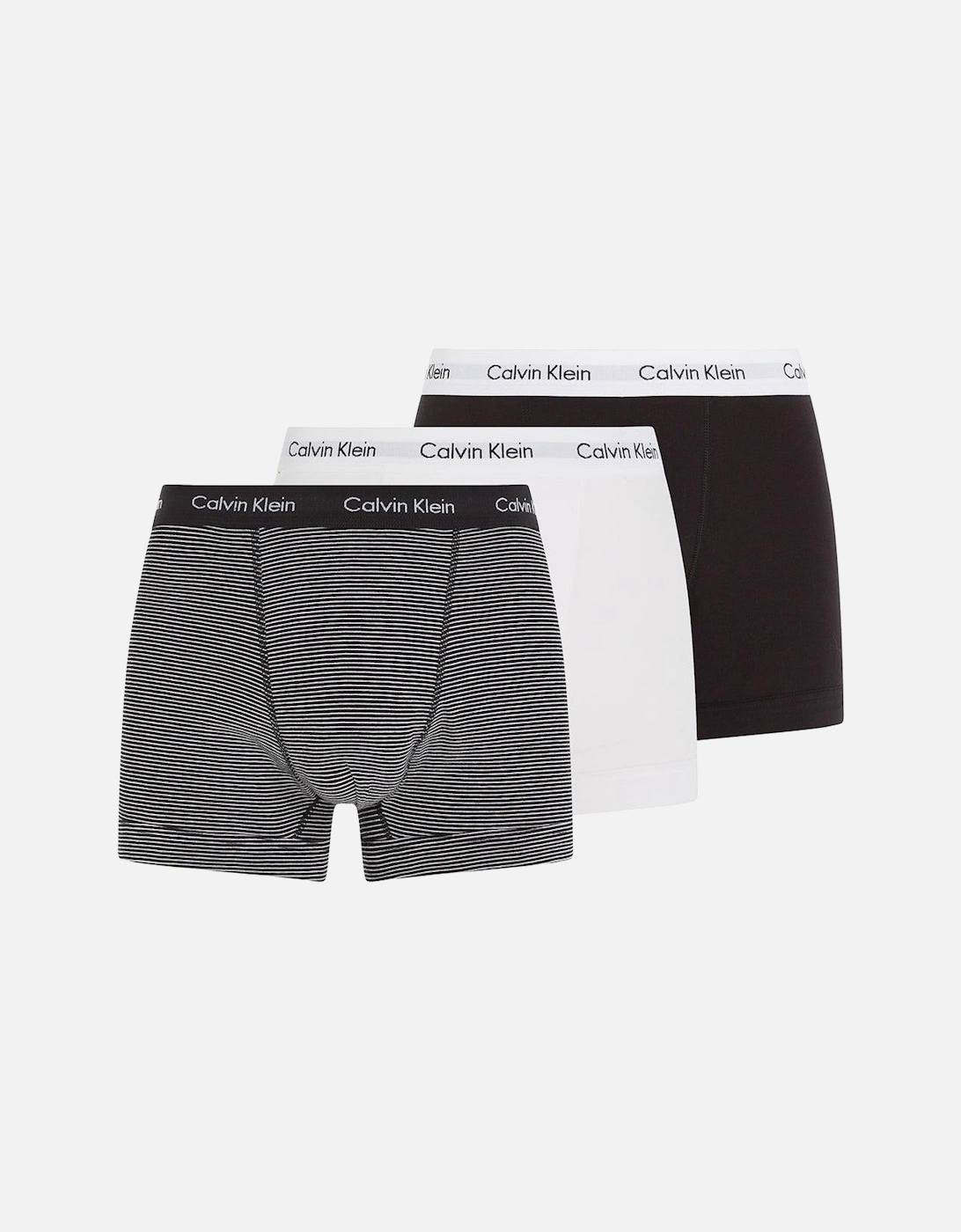 Cotton Stretch 3-Pack Stripe & Solid Boxer Trunks, Black/White, 8 of 7