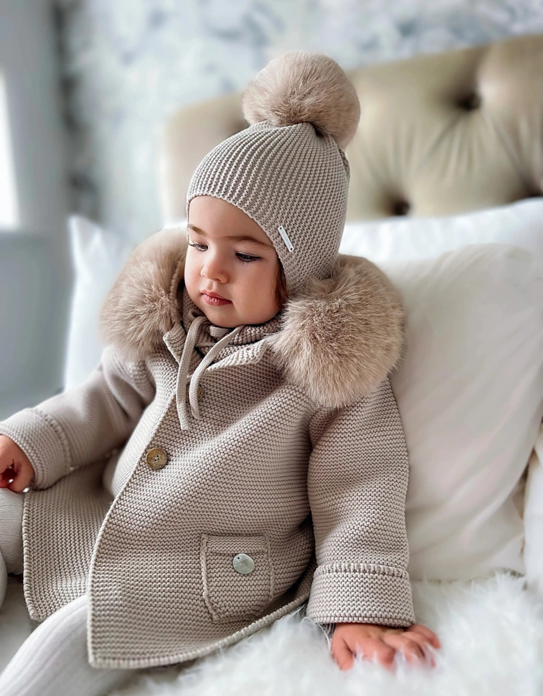 Camel Knit Natural Fur Cardigan