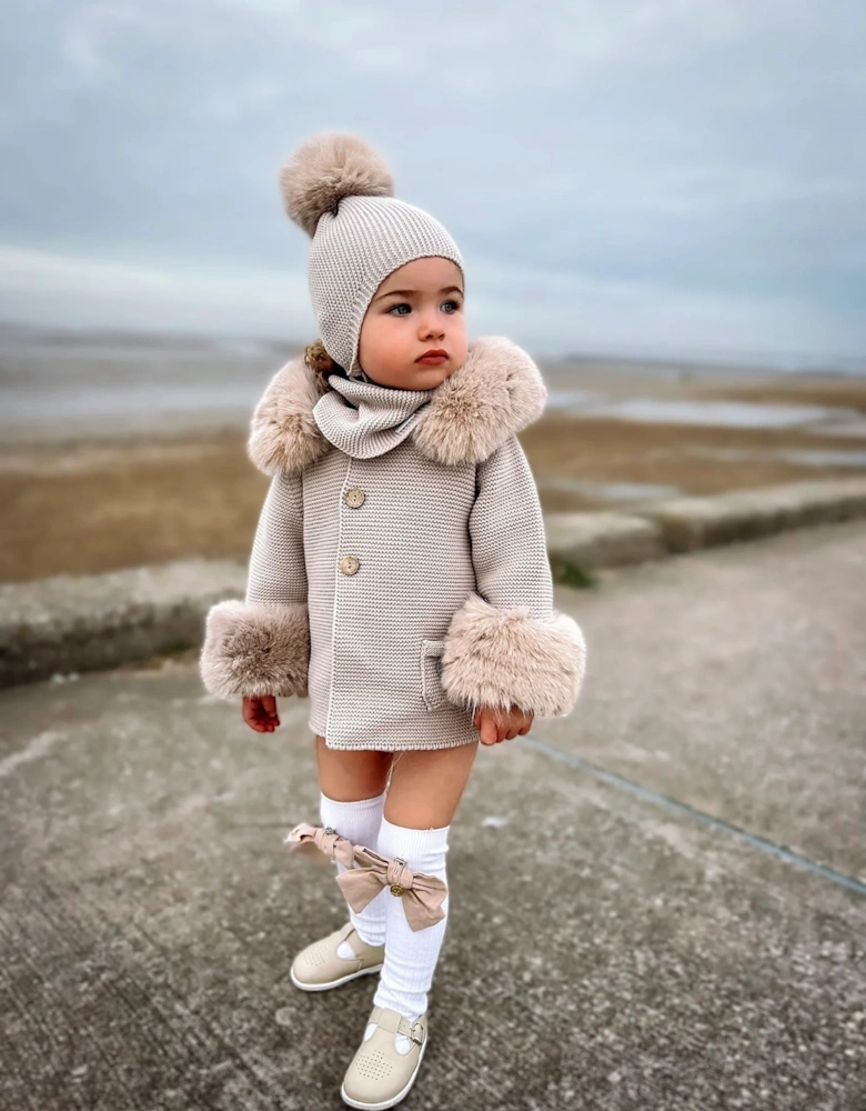 Camel Knit Natural Fur Cardigan