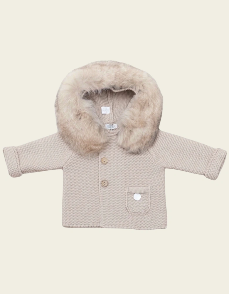 Camel Knit Natural Fur Cardigan