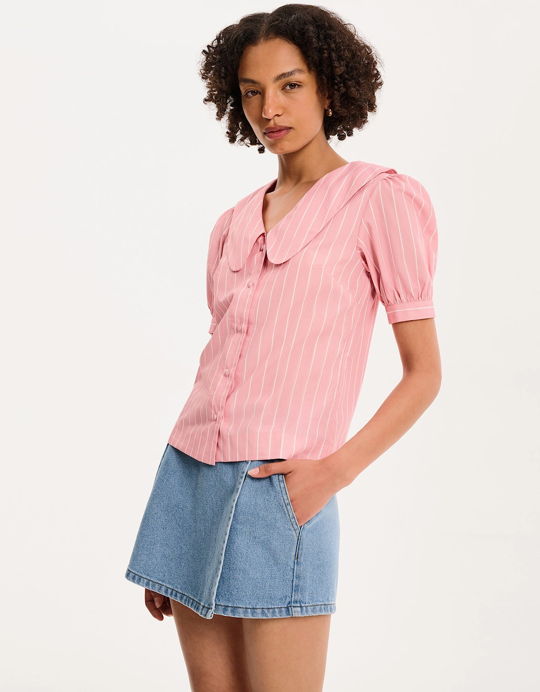 Kyra Shirt in Pink and White Stripe
