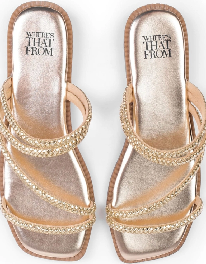 Strappy Flat Sandals with Diamanté Detail