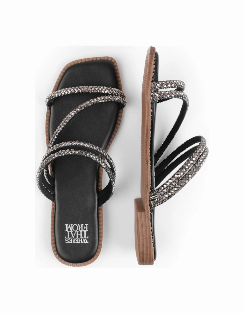 Strappy Flat Sandals with Diamanté Detail