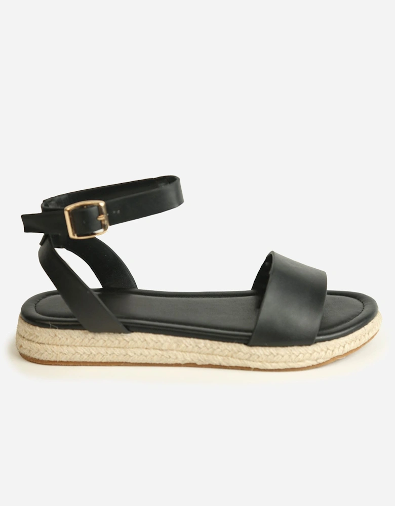 Ankle Strap Raffia Low Flatform Sandals