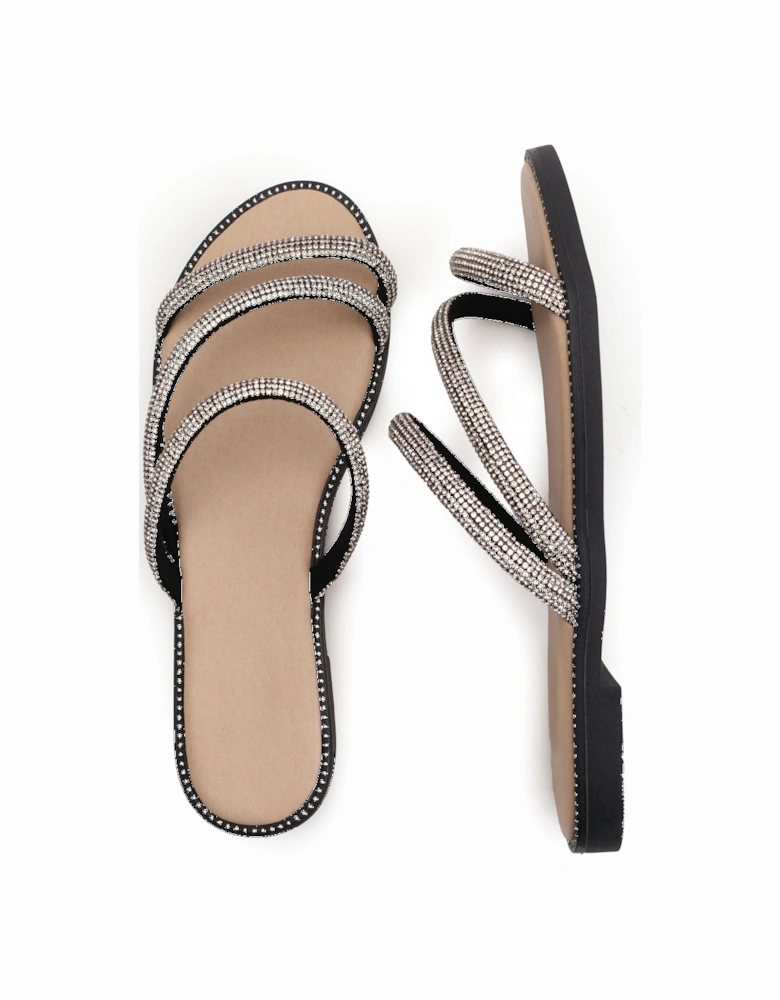 Embellished Strappy Sparkly Flat Sandals