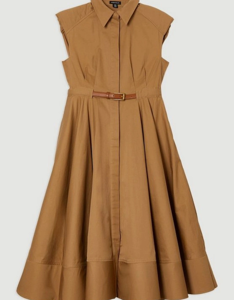 Tailored Cotton Belted Collared Full Midi Dress