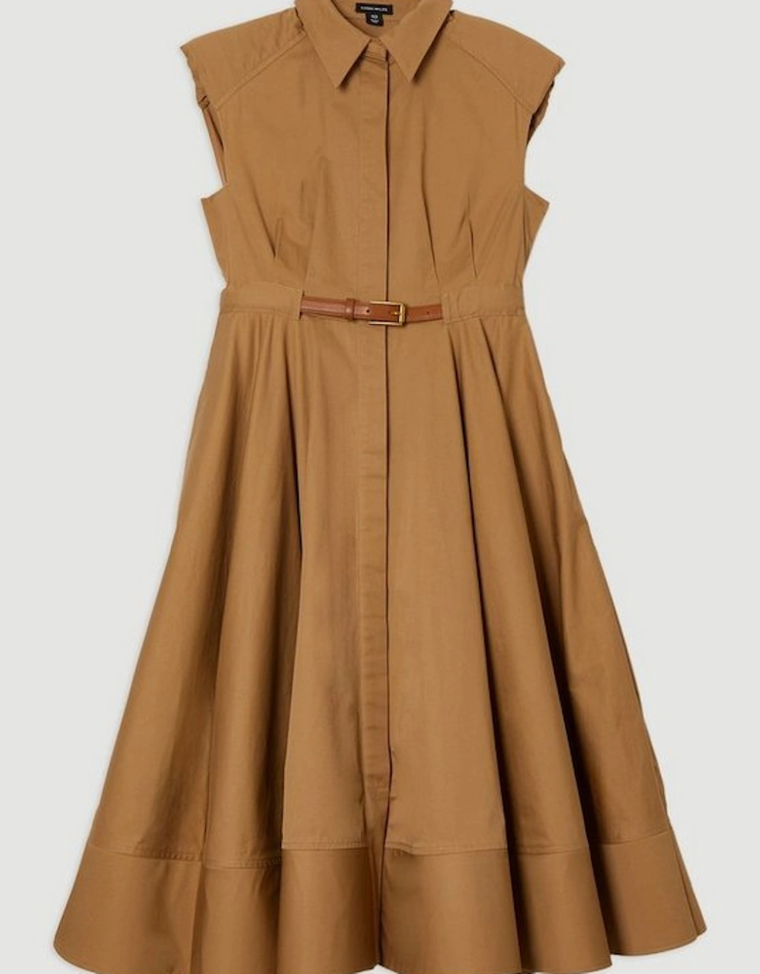Tailored Cotton Belted Collared Full Midi Dress