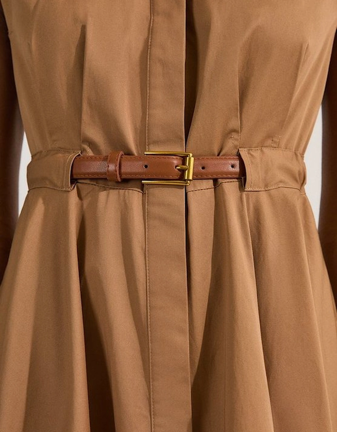 Tailored Cotton Belted Collared Full Midi Dress