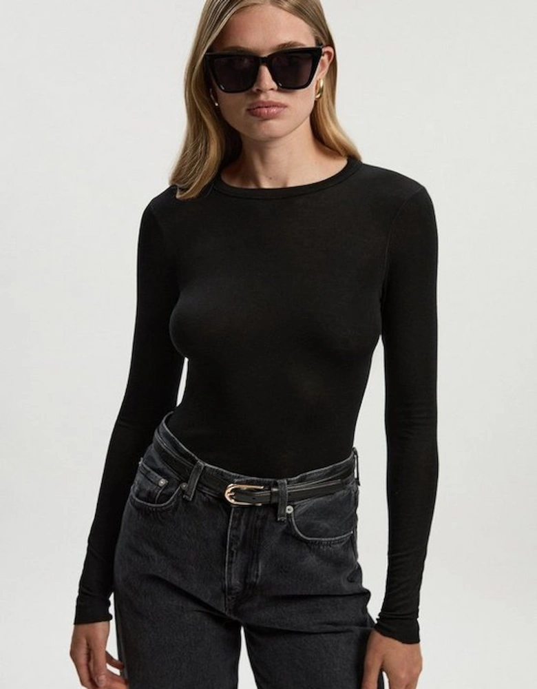 Wool Blend Crew Neck Long Sleeve Top