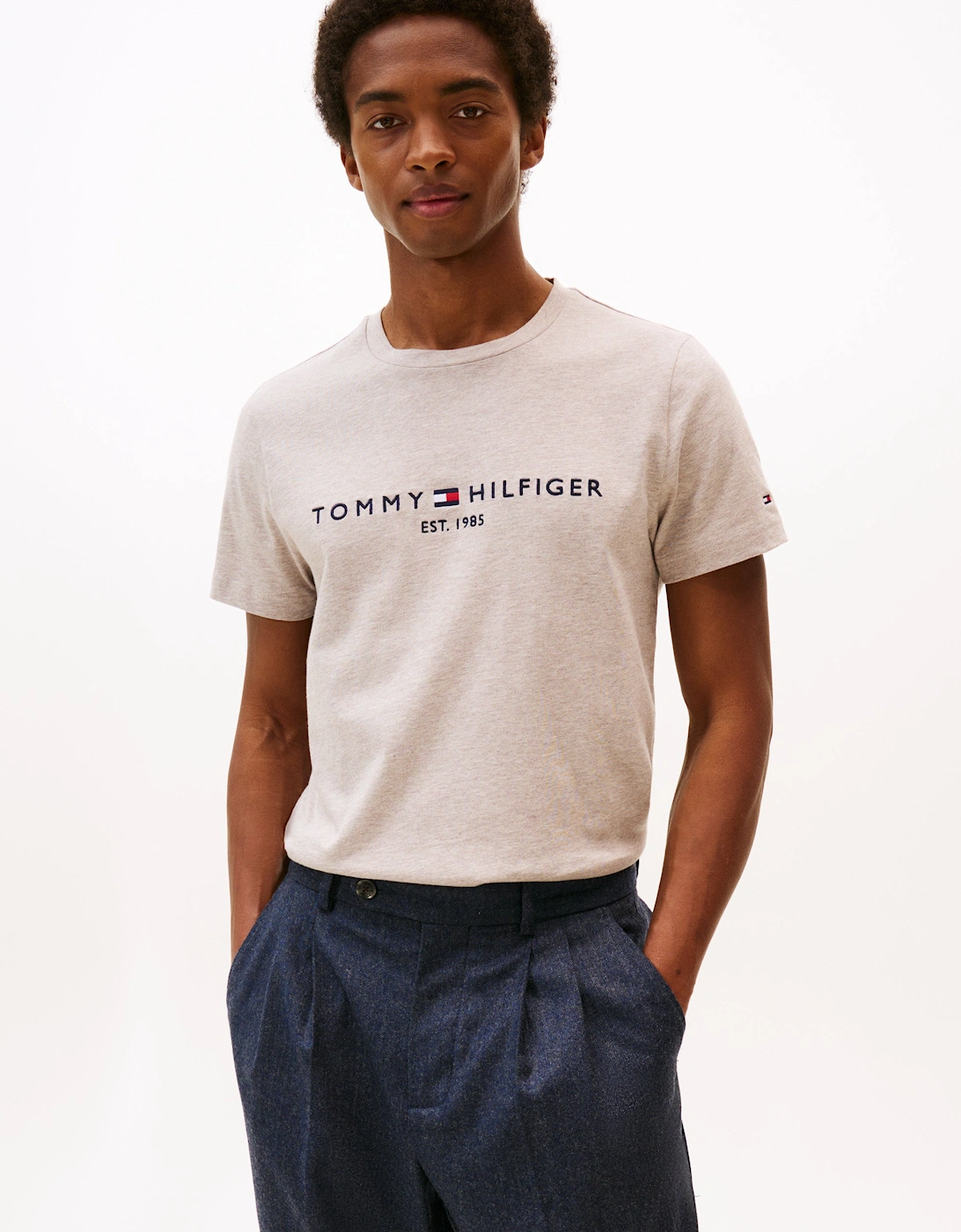 Tommy Logo Basic Mens T-Shirt - Heathered Pebble, 2 of 1