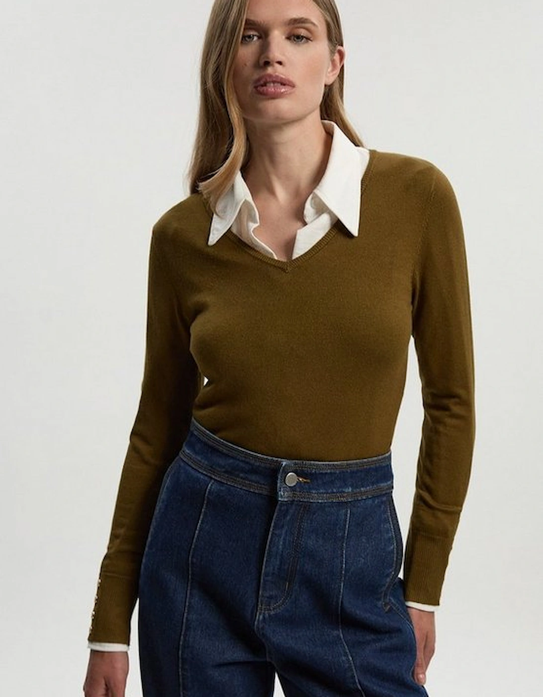 Viscose Blend Knitted V Neck Jumper, 2 of 1