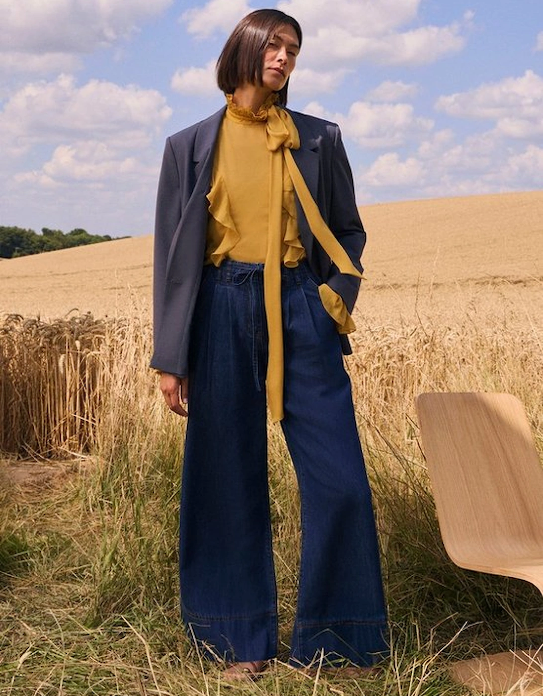 Denim Tie Waist Wide Leg Tailored Trouser, 2 of 1
