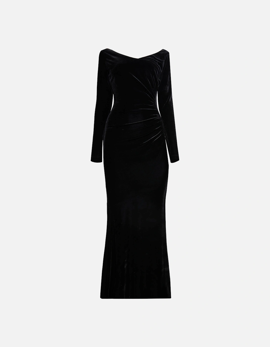 Velvet Side Ruched Midi Dress Black, 5 of 4