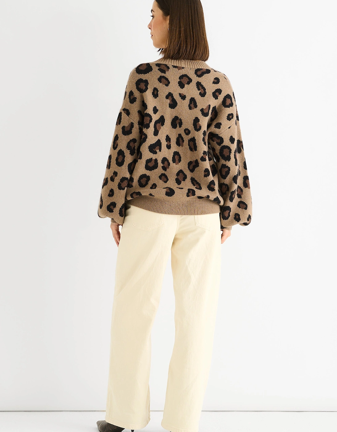 Camel Animal Print Knit Short Cardigan