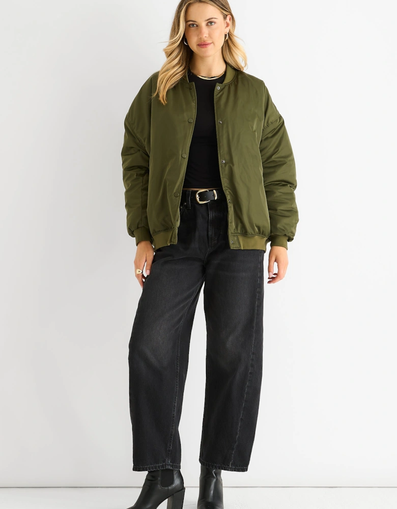 Khaki Padded Oversized Bomber Jacket