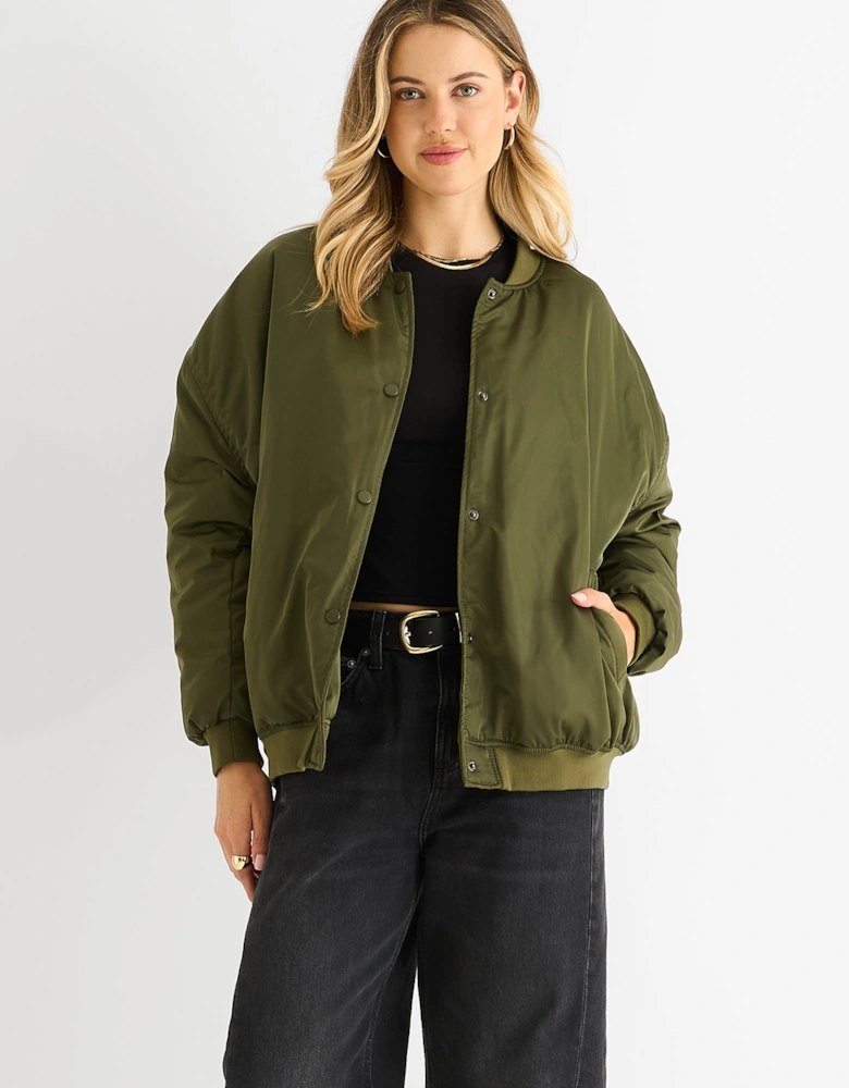 Khaki Padded Oversized Bomber Jacket