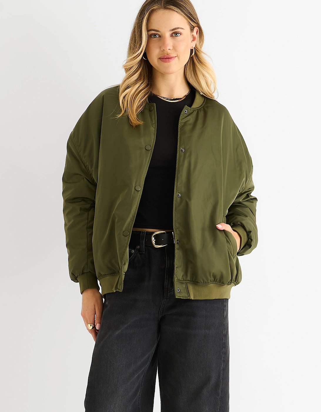 Khaki Padded Oversized Bomber Jacket
