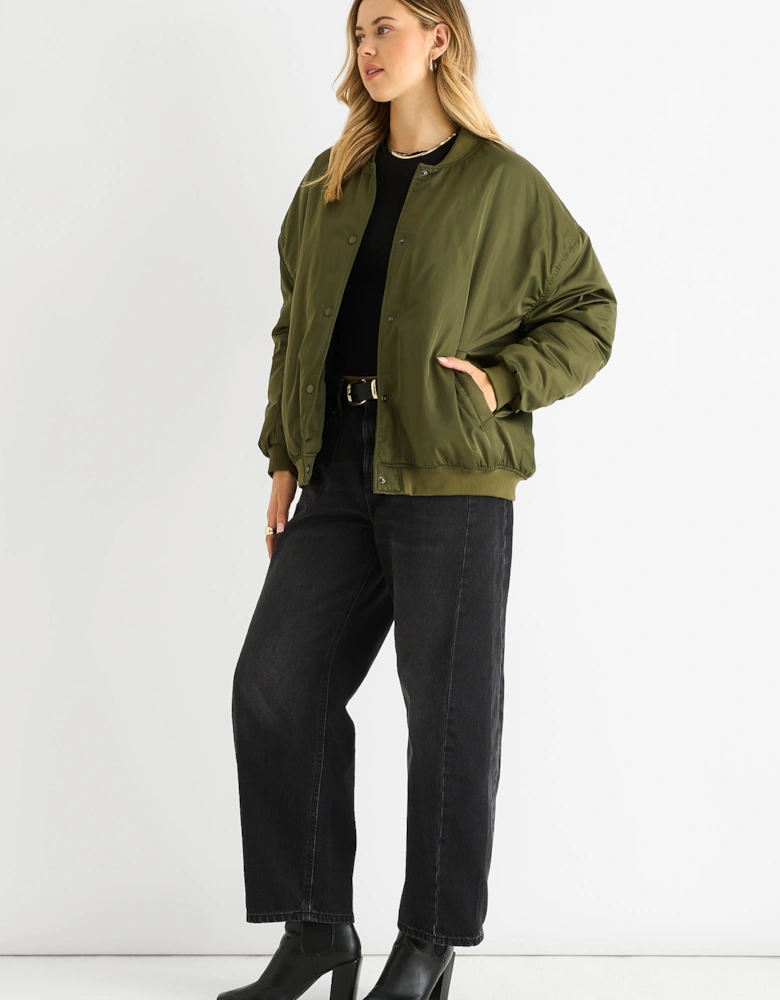 Khaki Padded Oversized Bomber Jacket