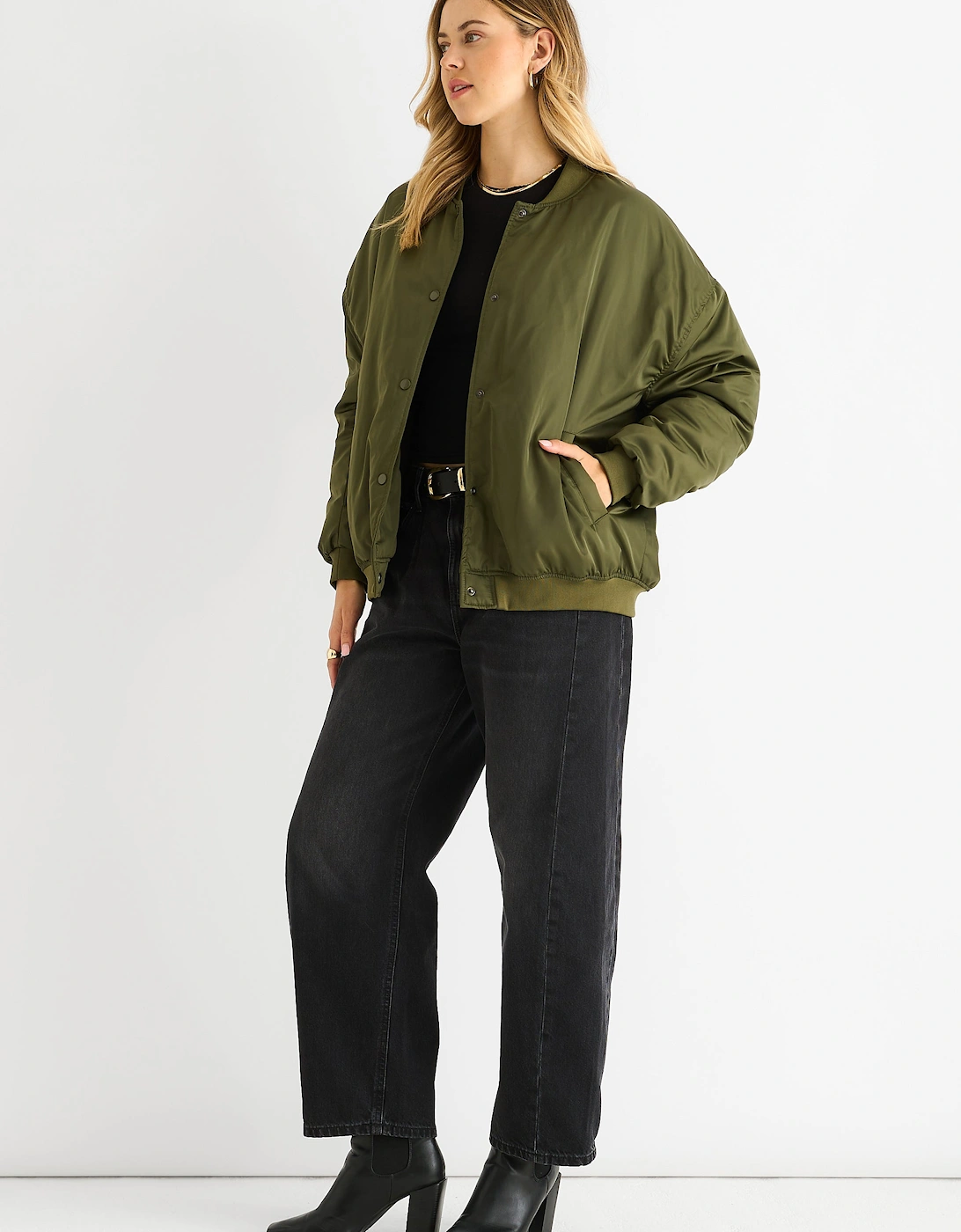 Khaki Padded Oversized Bomber Jacket