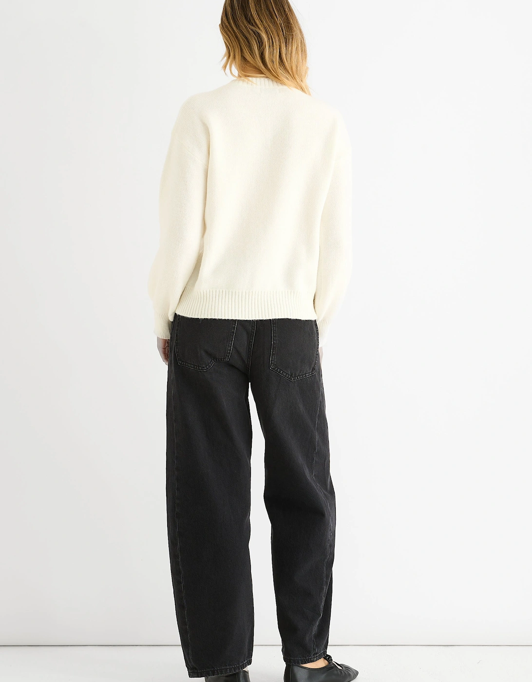 Cream Contrast Bow pattern Oversized Jumper