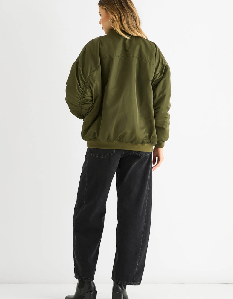 Khaki Padded Oversized Bomber Jacket