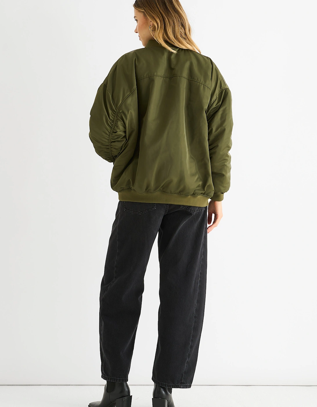 Khaki Padded Oversized Bomber Jacket