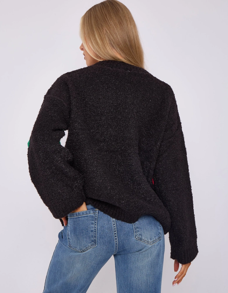 Black Floral Applique Oversized Jumper