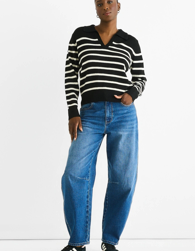 Black Recycle Stripe V Neck Collar Knit Jumper