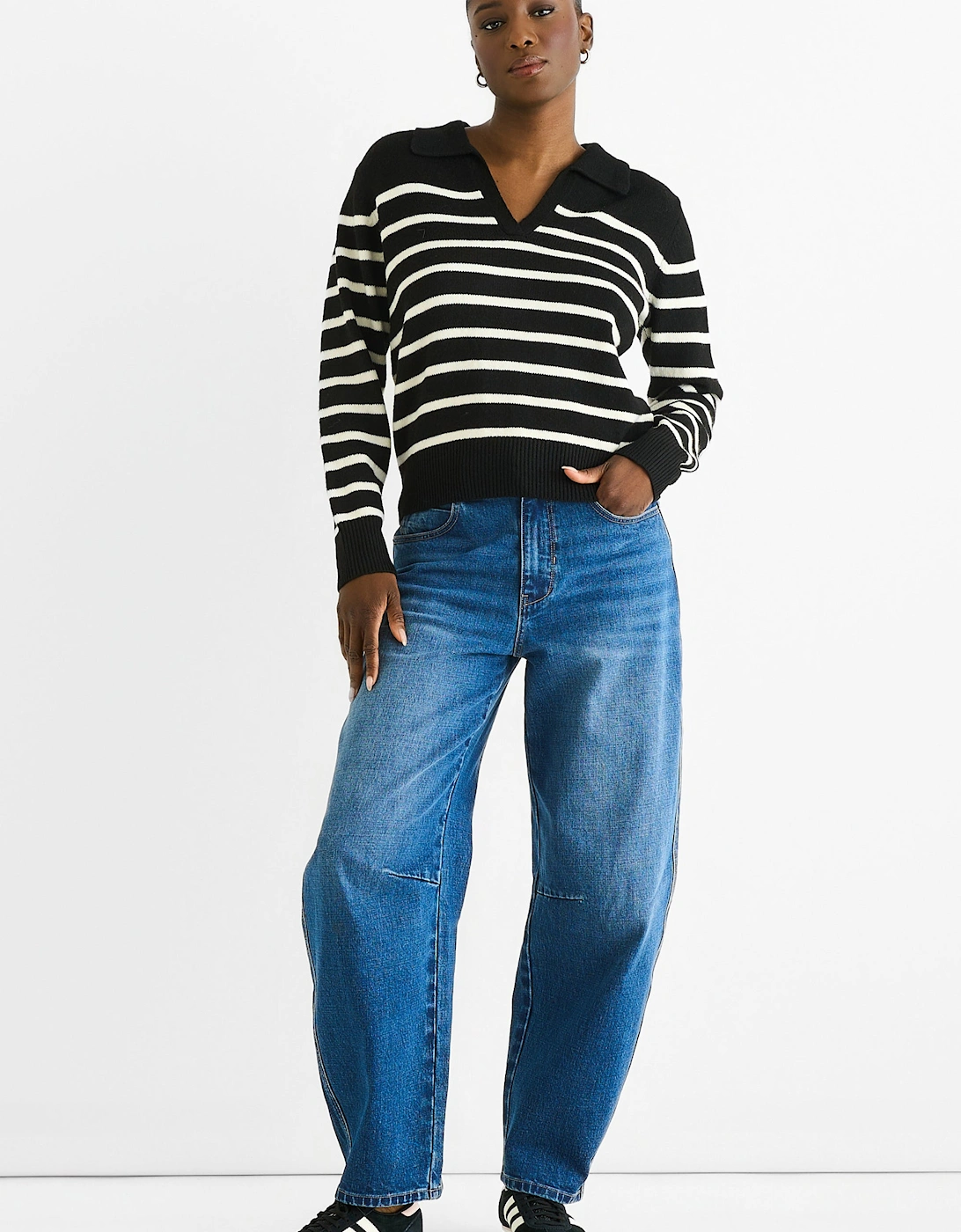 Black Recycle Stripe V Neck Collar Knit Jumper, 5 of 4