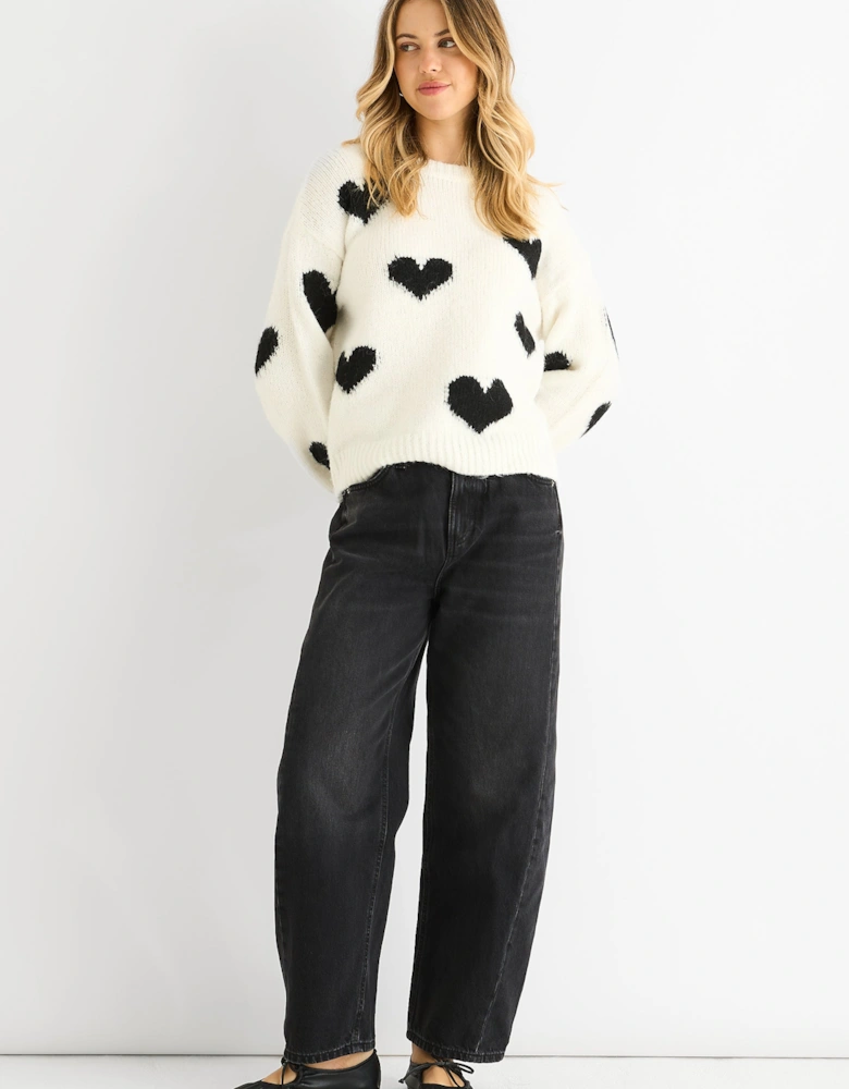 Cream Contrast Heart Oversized Knit Jumper