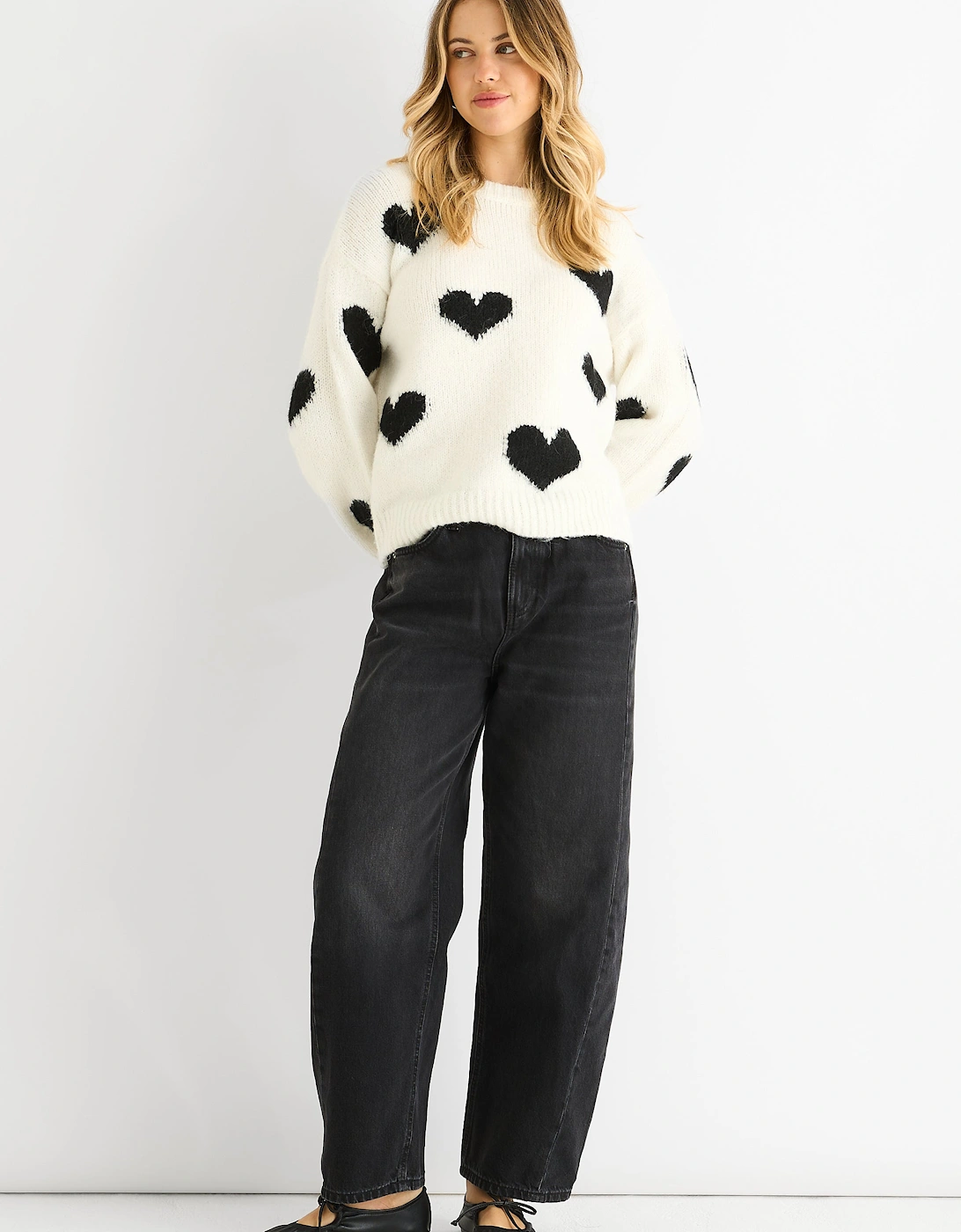 Cream Contrast Heart Oversized Knit Jumper, 5 of 4