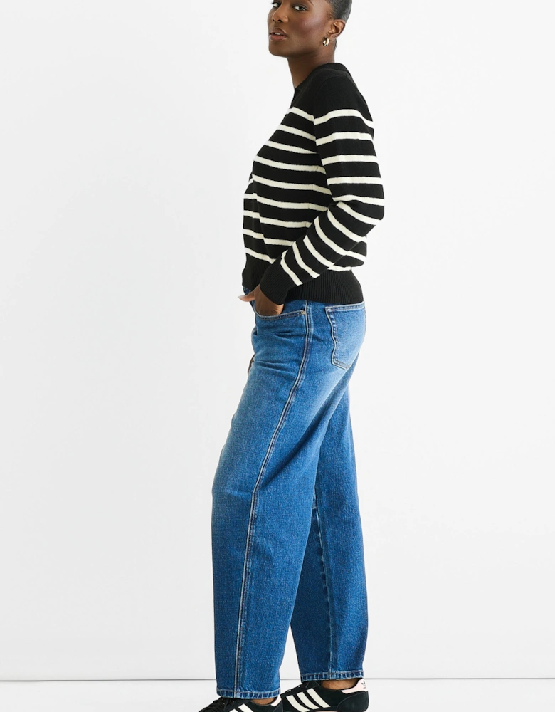 Black Recycle Stripe V Neck Collar Knit Jumper