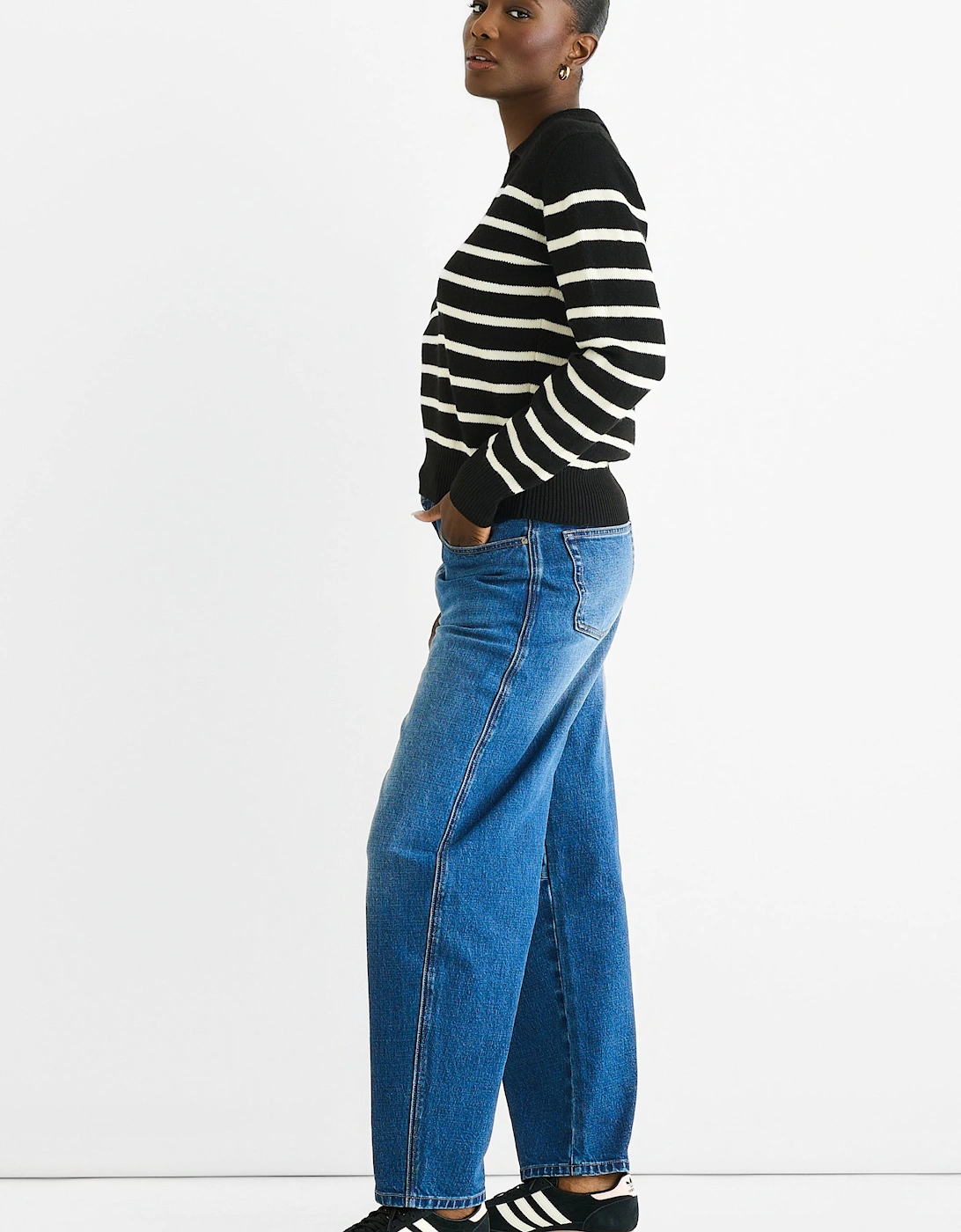 Black Recycle Stripe V Neck Collar Knit Jumper